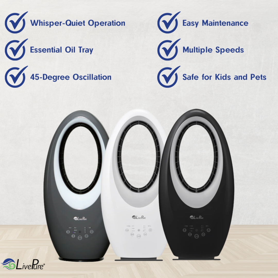 LivePure Oscillating Bladeless Fan with Filter & Aroma Tray