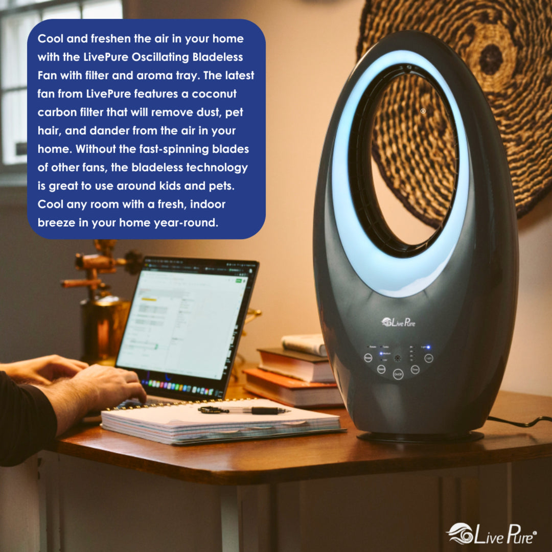 LivePure Oscillating Bladeless Fan with Filter & Aroma Tray