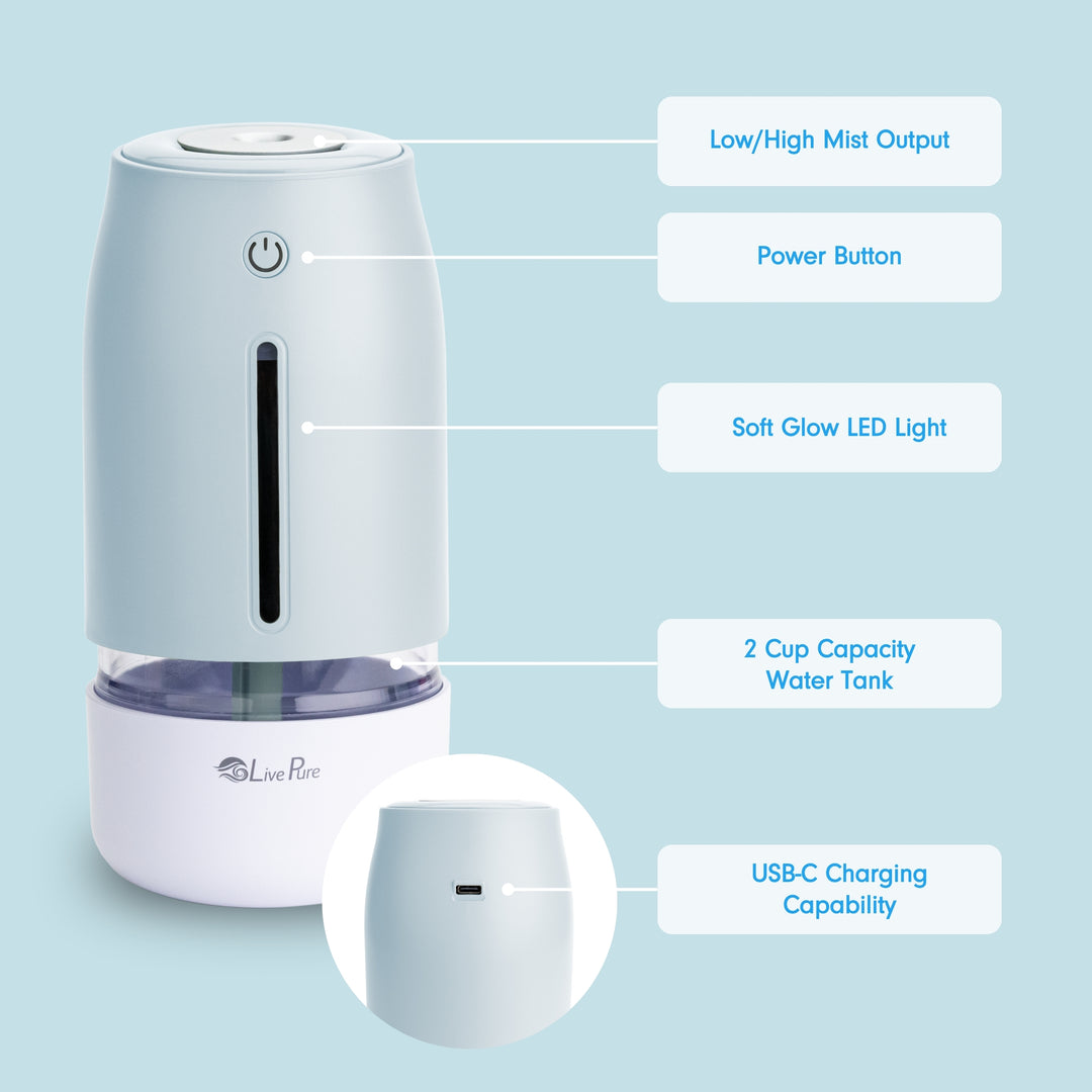 LivePure LP250 Aqua Glo Portable Cool Mist Humidifier.