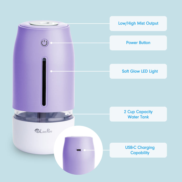 LivePure LP250 Aqua Glo Portable Cool Mist Humidifier.