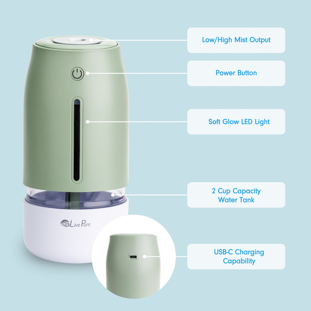 LivePure LP250 Aqua Glo Portable Cool Mist Humidifier.