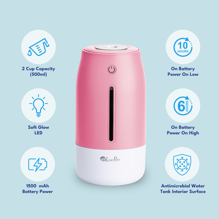 LivePure LP250 Aqua Glo Portable Cool Mist Humidifier.