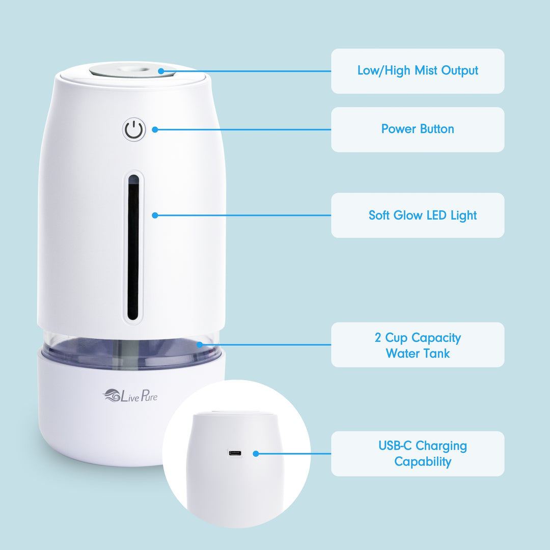 LivePure LP250 Aqua Glo Portable Cool Mist Humidifier.