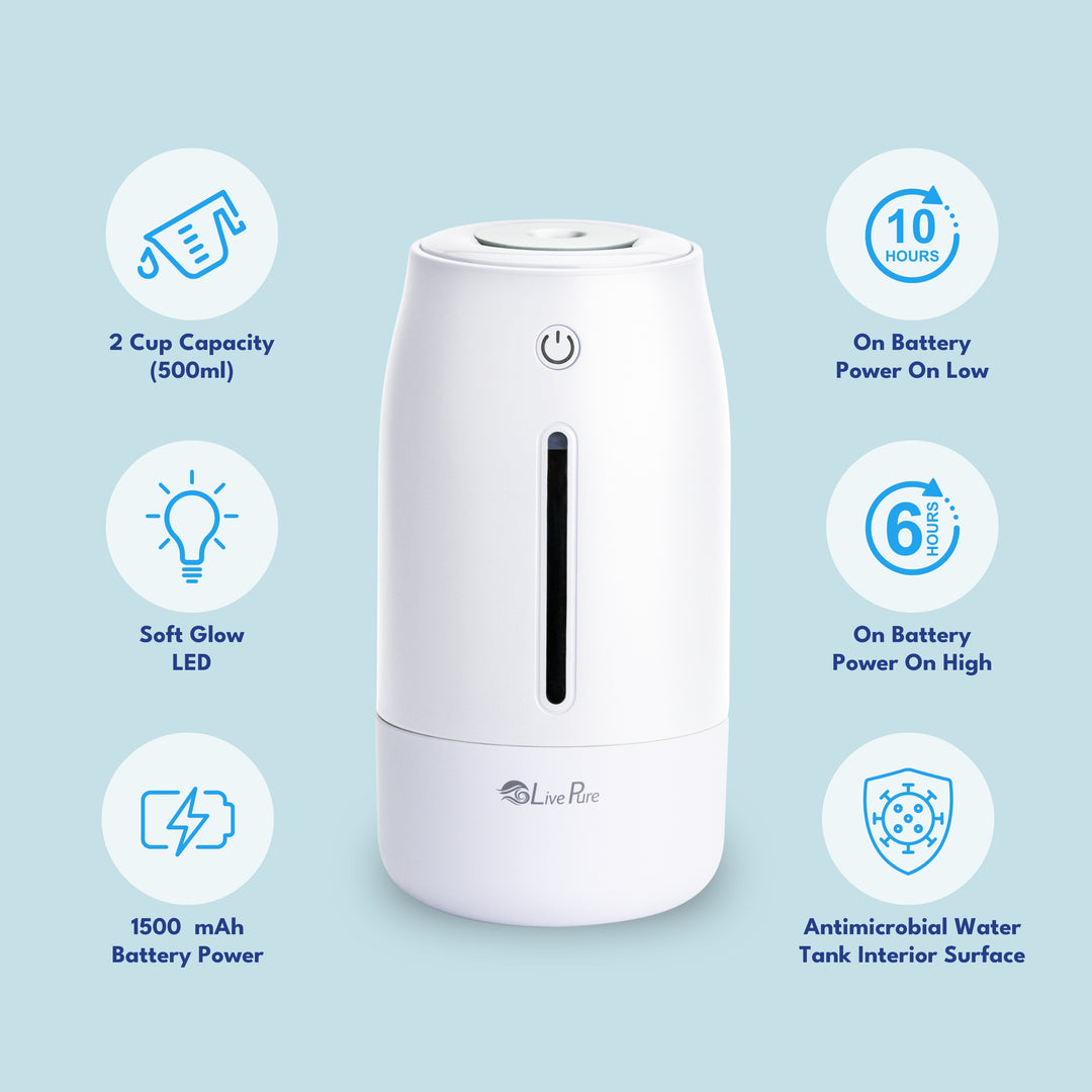 LivePure LP250 Aqua Glo Portable Cool Mist Humidifier.