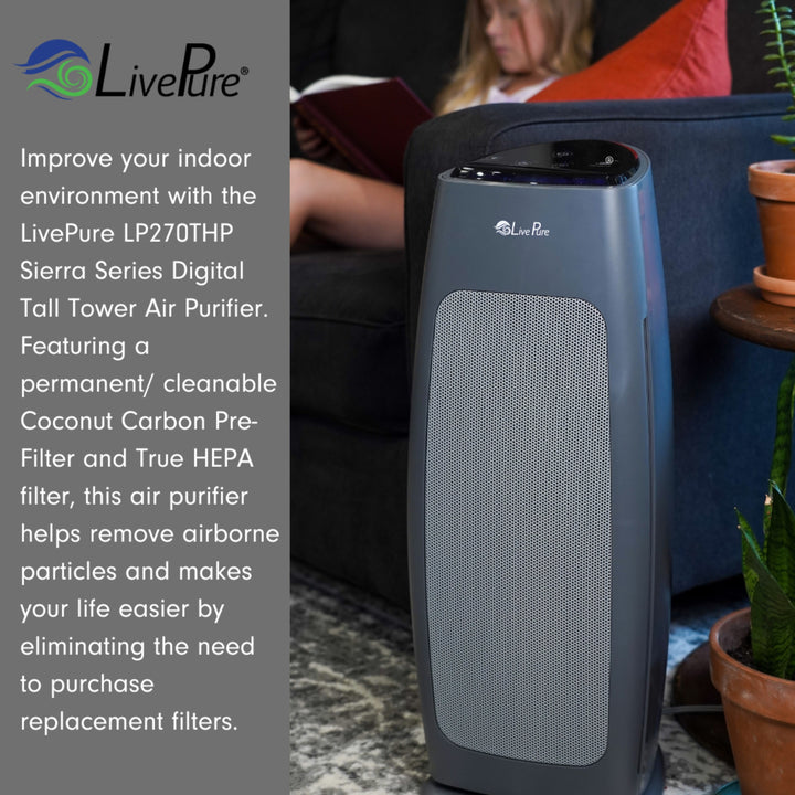 LivePure Sierra Series Digital Tall Tower Air Purifier with Permanent Filtration, LP270THP