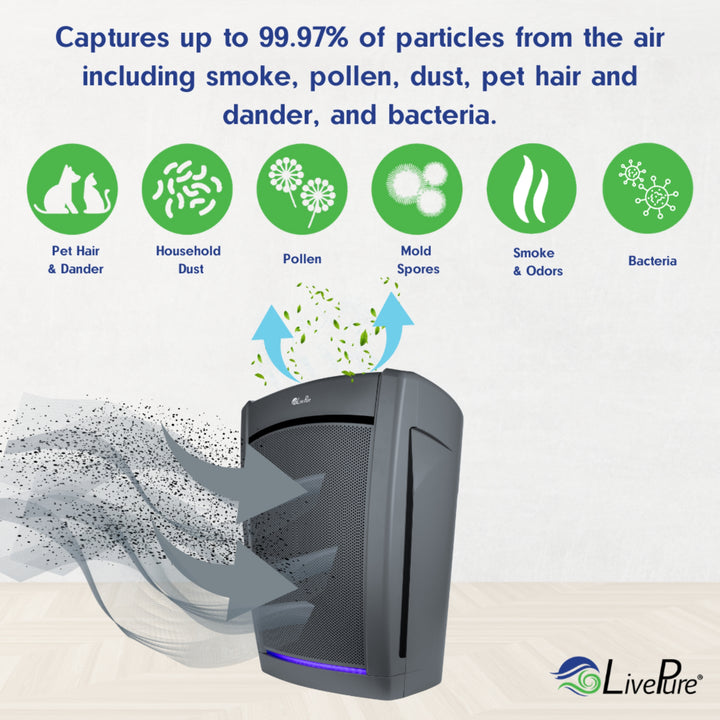 LivePure Bali Series Multi-Room True HEPA Air Purifier with Air Quality Sensing System