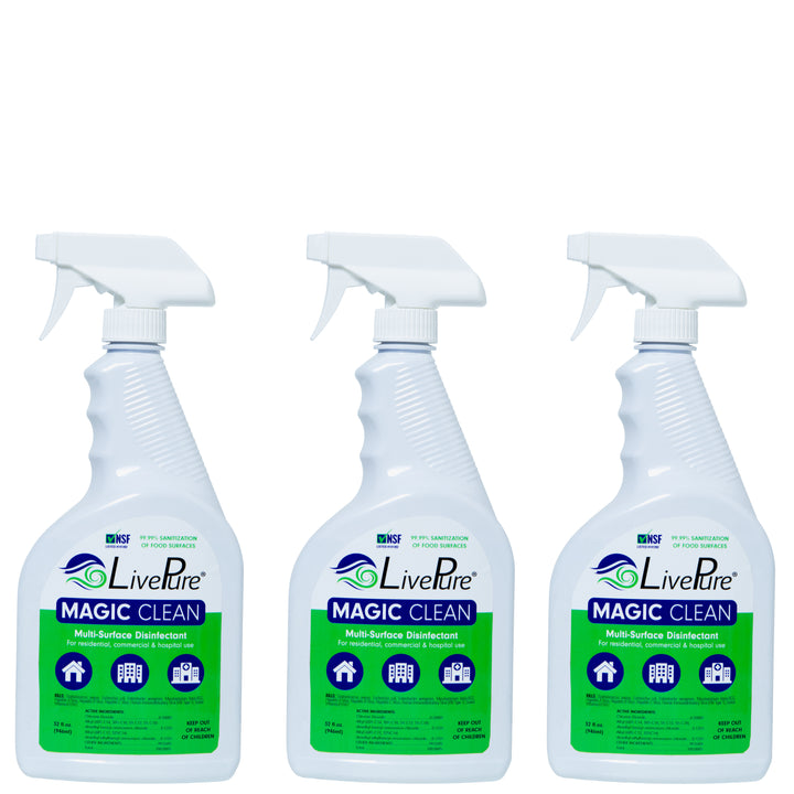 LivePure LP-MC-96 Magic Clean Multi-Surface Disinfectant Spray, 3 32oz Bottles, Front