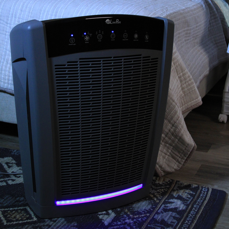 LivePure Bali Series Air Purifier in Bedroom with Night Light