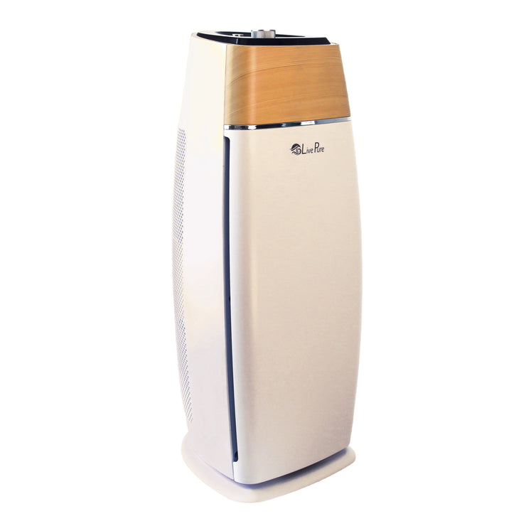 LivePure Sierra Series Tall Tower Air Purifier, True HEPA Filter, 200 square foot room, Teak and Pearl White